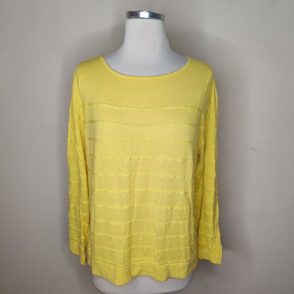 Ann Taylor Loft Yellow Cotton Sweater Textured Stripe